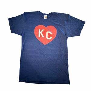 Charlie Hustle KC Heart Kansas City Vintage Style Graphic T-Shirt Blue Medium